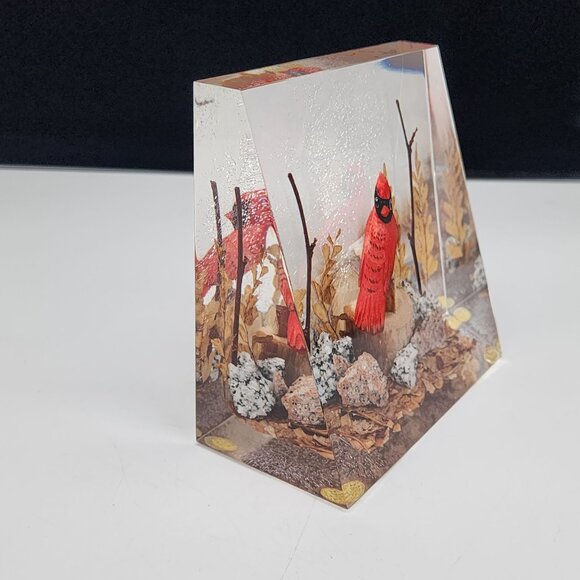 Handcrafted Cardinal Bird Acrylic Paperweight Bookend Natural Accents & UV Glow - Picture 5 of 11